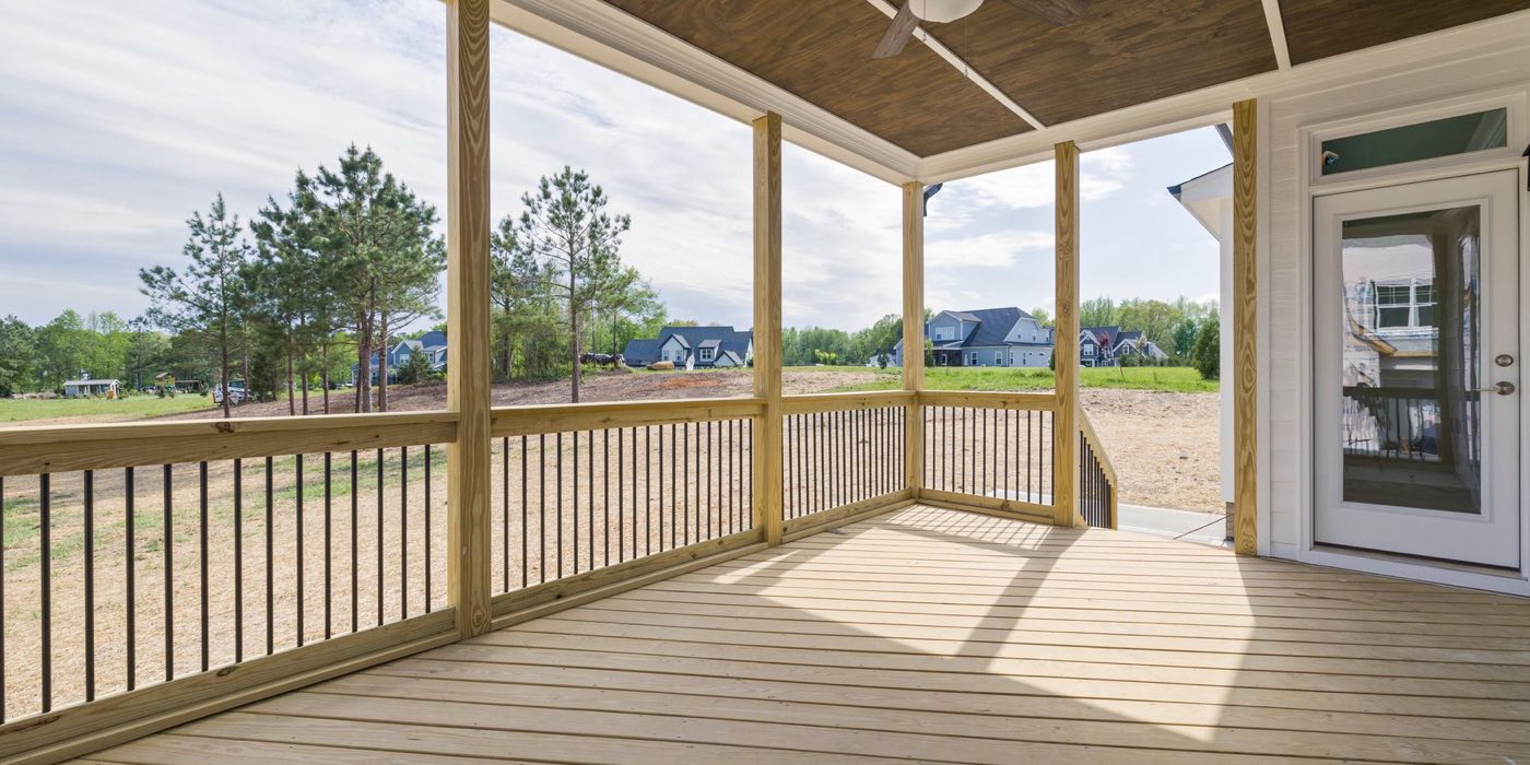 New wood deck under construction behind a Saginaw, Michigan home