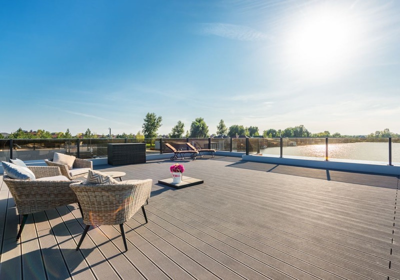 Close-up of composite deck boards installed in Saginaw, Michigan